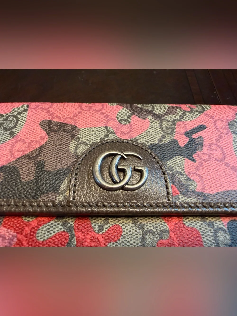 New Authentic Gucci GG Supreme Logo Leather Brown Pink Shoulder Bag